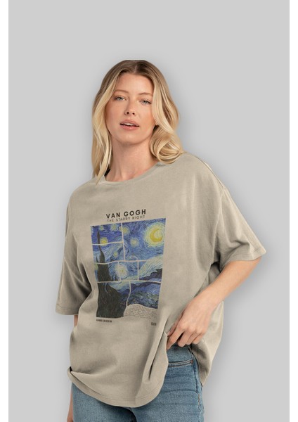Van Gogh The Starry Night Ön Baskılı Oversize T-Shirt Erkek Kadın Bisiklet Yaka Pamuk Tişort fırsatları