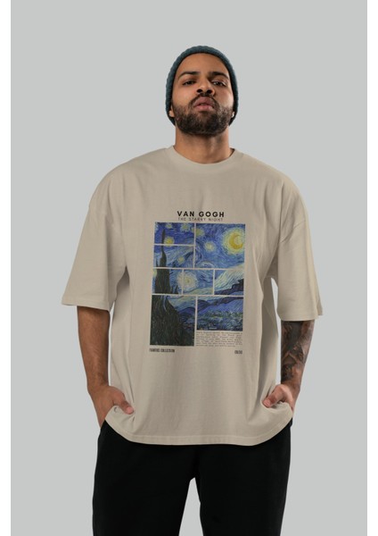 Van Gogh The Starry Night Ön Baskılı Oversize T-Shirt Erkek Kadın Bisiklet Yaka Pamuk Tişort indirimleri