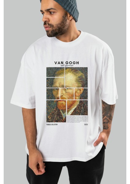 Van Gogh Self Portrait Ön Baskılı Oversize T-Shirt Erkek Kadın Bisiklet Yaka Pamuk Tişort