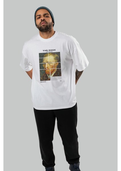 Van Gogh Self Portrait Ön Baskılı Oversize T-Shirt Erkek Kadın Bisiklet Yaka Pamuk Tişort