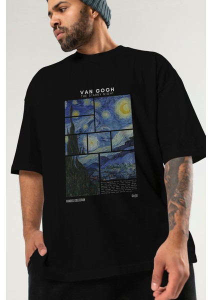 Van Gogh The Starry Night Ön Baskılı Oversize T-Shirt Erkek Kadın Bisiklet Yaka Pamuk Tişort modelleri
