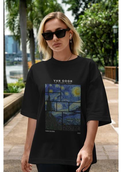 Van Gogh The Starry Night Ön Baskılı Oversize T-Shirt Erkek Kadın Bisiklet Yaka Pamuk Tişort indirimleri