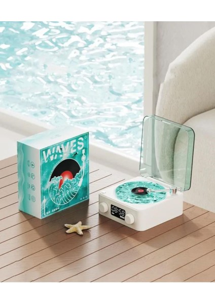 Nostalji Plak Çalar Bluetooth Subwoofer 3d Ses Dalgası Retro Müzik Plak Çalar Aura Bulutlusu Ledli