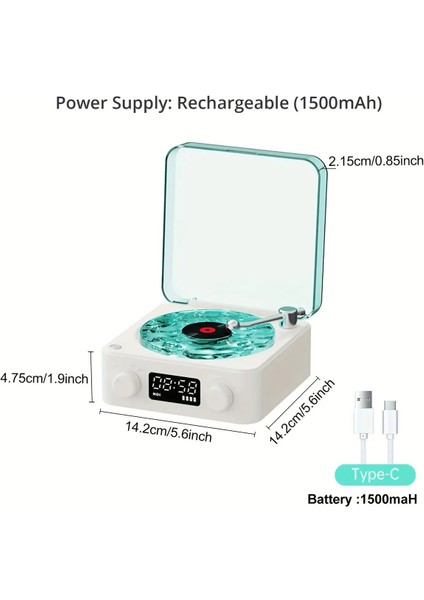 Nostalji Plak Çalar Bluetooth Subwoofer 3d Ses Dalgası Retro Müzik Plak Çalar Aura Bulutlusu Ledli
