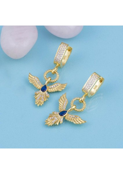 Beyaz Taşlı Altın Kaplama 925 Ayar Gümüş Anka Kuşu Gümüş Küpe