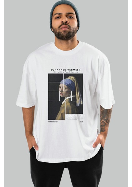 Johannes Vermeer Ön Baskılı Oversize T-Shirt Erkek Kadın Bisiklet Yaka Pamuk Tişort