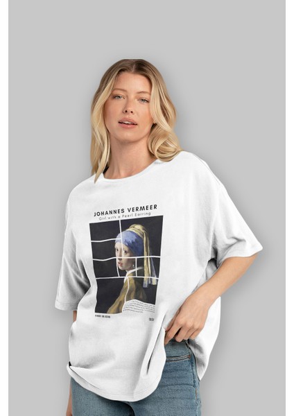 Johannes Vermeer Ön Baskılı Oversize T-Shirt Erkek Kadın Bisiklet Yaka Pamuk Tişort fırsatları