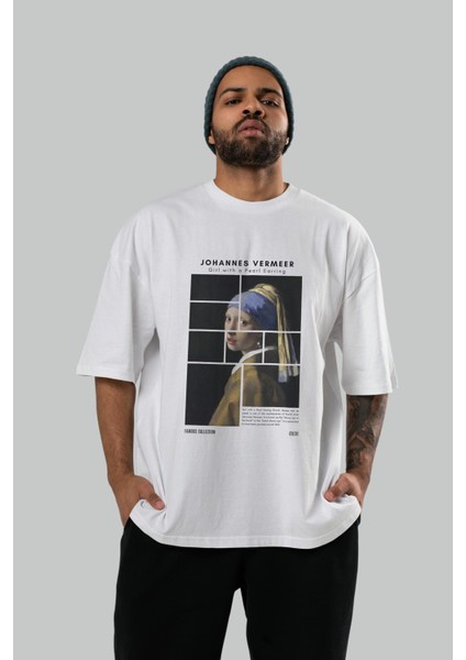 Johannes Vermeer Ön Baskılı Oversize T-Shirt Erkek Kadın Bisiklet Yaka Pamuk Tişort