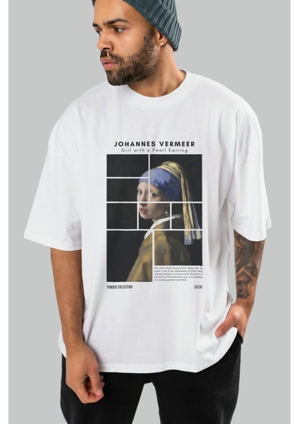 Johannes Vermeer Ön Baskılı Oversize T-Shirt Erkek Kadın Bisiklet Yaka Pamuk Tişort