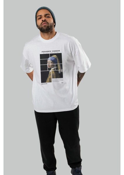 Johannes Vermeer Ön Baskılı Oversize T-Shirt Erkek Kadın Bisiklet Yaka Pamuk Tişort