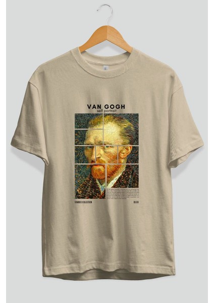Van Gogh Self Portrait Ön Baskılı Oversize T-Shirt Erkek Kadın Bisiklet Yaka Pamuk Tişort fiyatları
