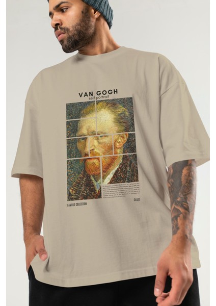 Van Gogh Self Portrait Ön Baskılı Oversize T-Shirt Erkek Kadın Bisiklet Yaka Pamuk Tişort modelleri