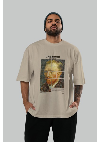 Van Gogh Self Portrait Ön Baskılı Oversize T-Shirt Erkek Kadın Bisiklet Yaka Pamuk Tişort indirimleri