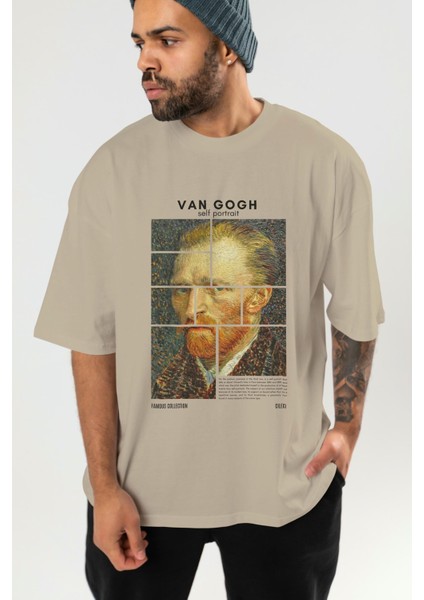 Van Gogh Self Portrait Ön Baskılı Oversize T-Shirt Erkek Kadın Bisiklet Yaka Pamuk Tişort