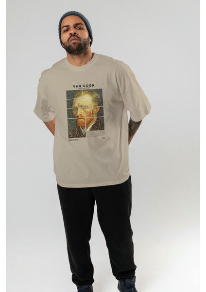 Van Gogh Self Portrait Ön Baskılı Oversize T-Shirt Erkek Kadın Bisiklet Yaka Pamuk Tişort