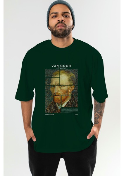 Van Gogh Self Portrait Ön Baskılı Oversize T-Shirt Erkek Kadın Bisiklet Yaka Pamuk Tişort