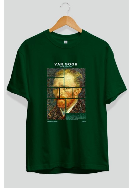 Van Gogh Self Portrait Ön Baskılı Oversize T-Shirt Erkek Kadın Bisiklet Yaka Pamuk Tişort fiyatları