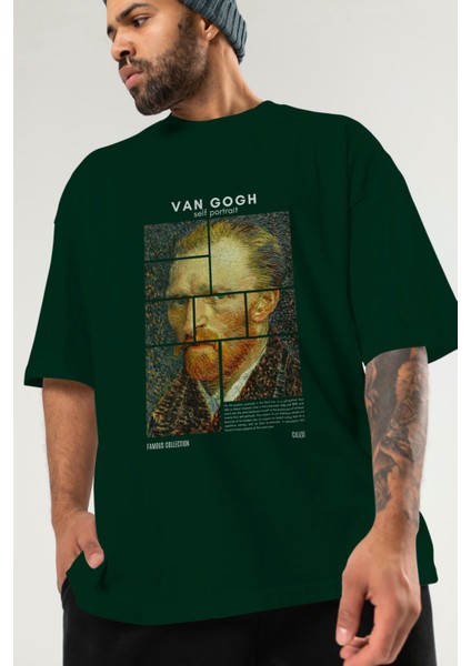 Van Gogh Self Portrait Ön Baskılı Oversize T-Shirt Erkek Kadın Bisiklet Yaka Pamuk Tişort modelleri
