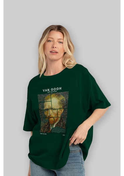 Van Gogh Self Portrait Ön Baskılı Oversize T-Shirt Erkek Kadın Bisiklet Yaka Pamuk Tişort fırsatları