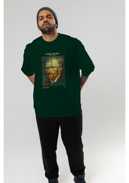 Van Gogh Self Portrait Ön Baskılı Oversize T-Shirt Erkek Kadın Bisiklet Yaka Pamuk Tişort
