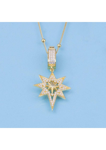 Altın Kaplama Top Zincirli 925 Ayar Gümüş Kutup Yıldızı Kolye