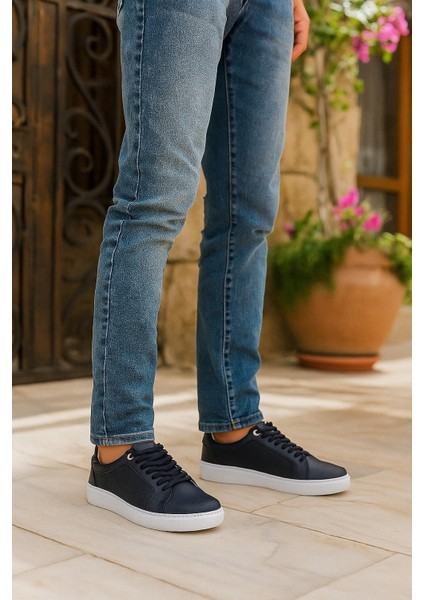 GE0065-2 Deri Antibakteriyel Eva Taban Yanlar Lazer Desen Koku Yapmayan Erkek Ayakkabı