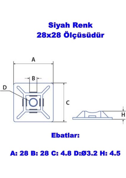 Yapışkan Kare Kroşe 28X28 Siyah (100LÜ Paket) modelleri
