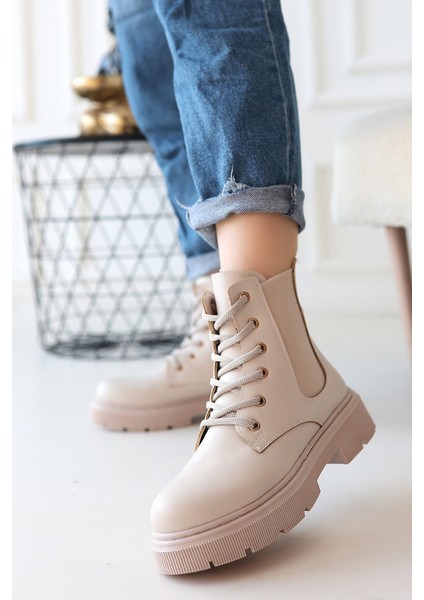 Bernishoes Daum Bej Cilt Bağcıklı Bot