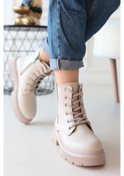 Bernishoes Daum Bej Cilt Bağcıklı Bot fiyatları