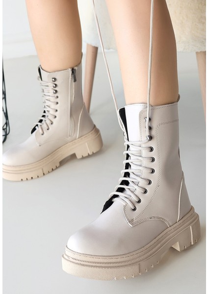 Bernishoes Caxa Bej Cilt Bağcıklı Bot