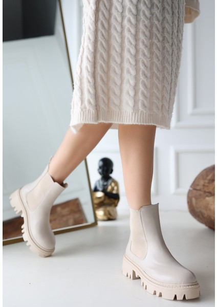 Bernishoes Ninle Bej Cilt Topuklu Bot modelleri