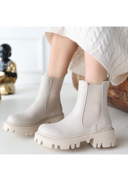 Bernishoes Ninle Bej Cilt Topuklu Bot fırsatları