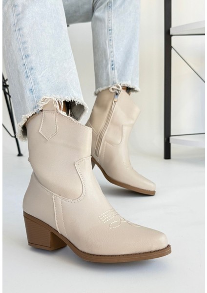 Bernishoes Akver Bej Cilt Topuklu Bot fiyatları