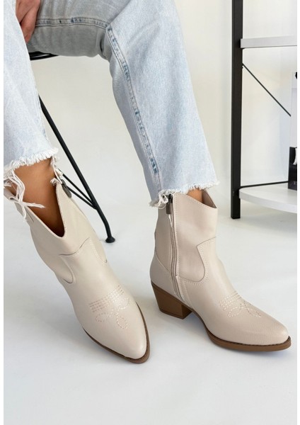 Bernishoes Akver Bej Cilt Topuklu Bot modelleri