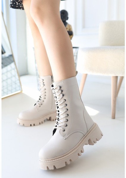 Bernishoes Neole Bej Cilt Bağcıklı Bot