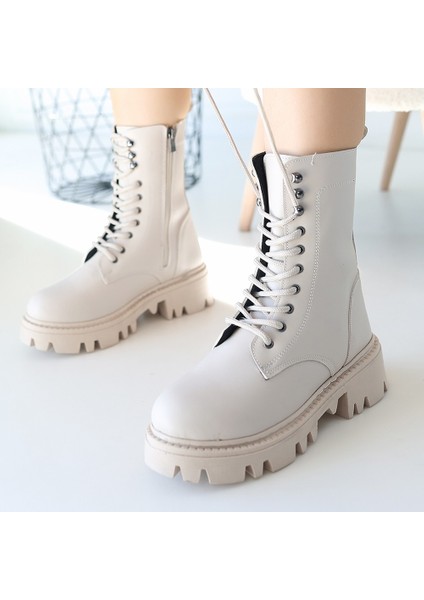 Bernishoes Neole Bej Cilt Bağcıklı Bot fırsatları