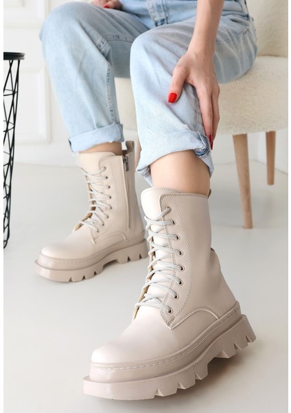 Bernishoes Orge Bej Cilt Bağcıklı Bot