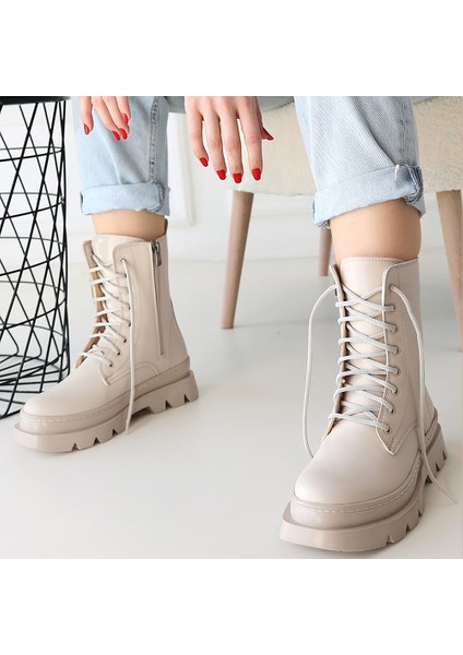 Bernishoes Orge Bej Cilt Bağcıklı Bot fırsatları