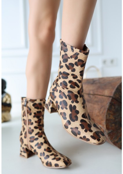 Bernishoes Birta Leopar Cilt Streç Topuklu Bot fiyatları
