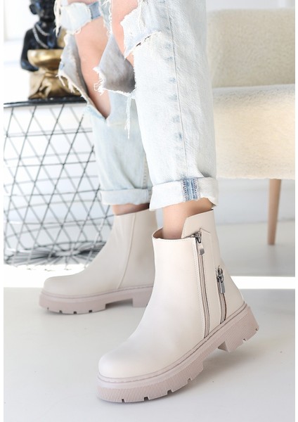 Bernishoes Menta Bej Cilt Fermuar Aksesuarlı Bot fiyatları