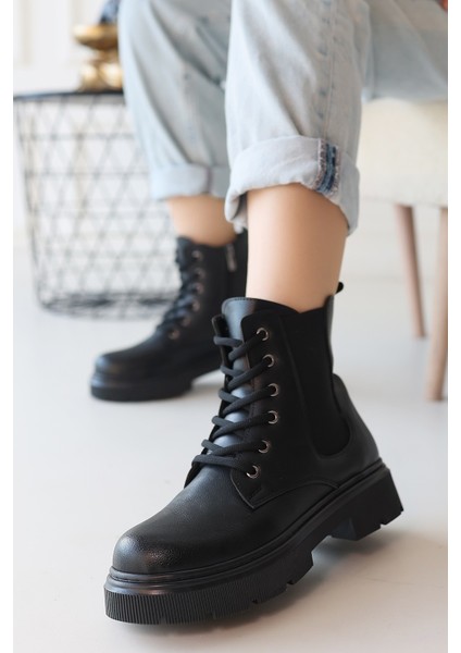 Bernishoes Daum Siyah Cilt Bağcıklı Bot