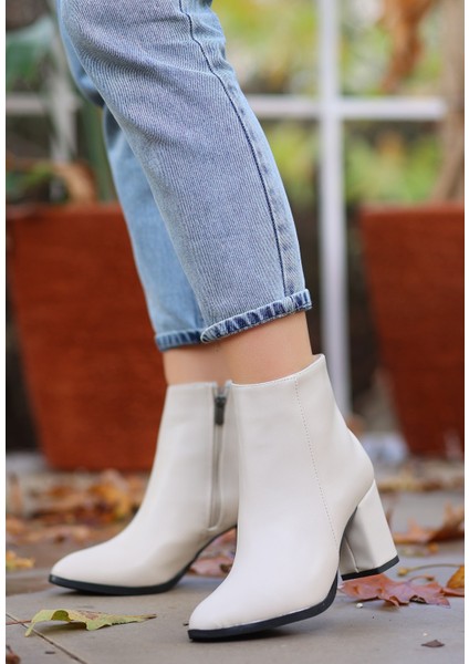 Bernishoes Biya Bej Cilt Topuklu Bot