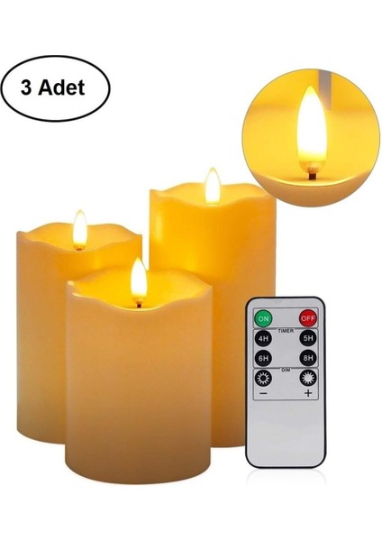 Alevsiz Titreyen LED Mum Büyük Boy 3lü Set Kumandalı