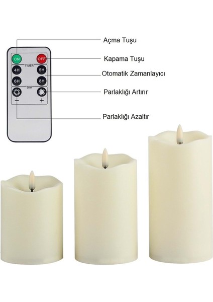 Alevsiz Titreyen LED Mum Büyük Boy 3lü Set Kumandalı fiyatları