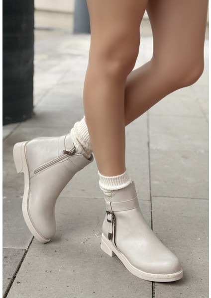 Bernishoes Wiota Bej Cilt Topuklu Bot