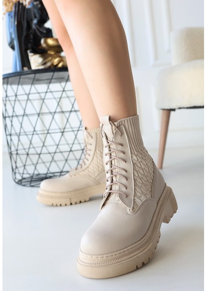 Bernishoes Utag Bej Cilt Bağcıklı Bot