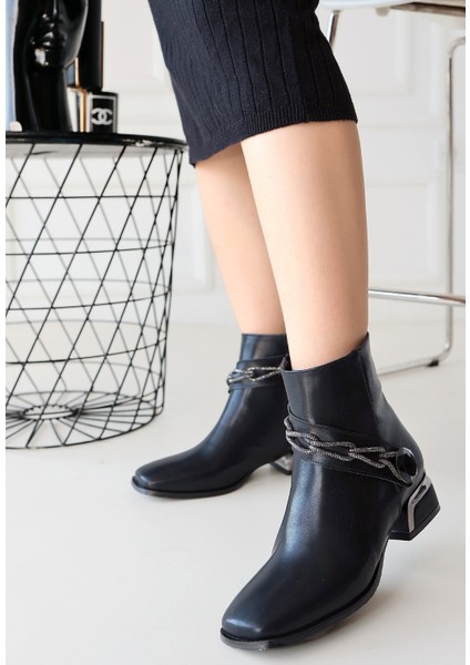 Bernishoes Roxani Siyah Cilt Topuklu Bot