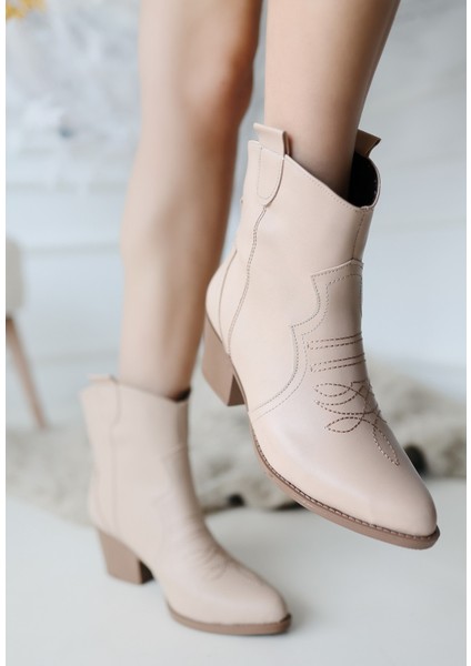 Bernishoes Akver Nude Cilt Topuklu Bot