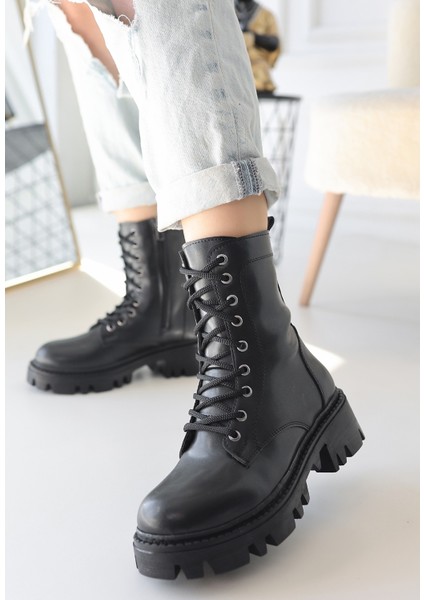 Bernishoes Flona Siyah Cilt Bağcıklı Bot fiyatları