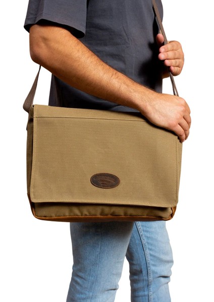 Çok Bölmeli ve Cepli Kanvas Notebook ve Tablet Çantası, Unisex, Kahverengi